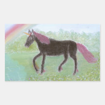 Unicornio negro rectangular pegatinas
