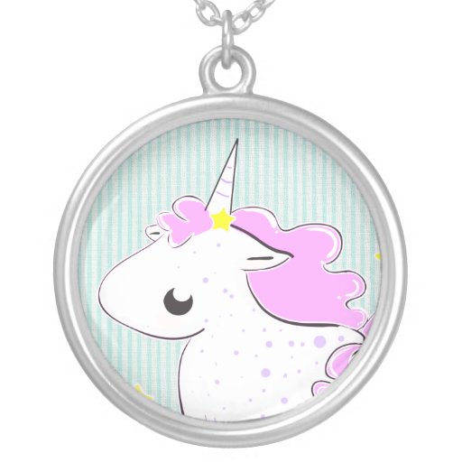 Unicornio rosado del dibujo animado con el collar 