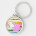 Unicornio rosado del dibujo animado con llavero de