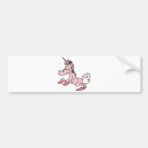 unicornio rosado del dibujo animado etiqueta de parachoque