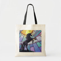 Unicornio y bolso del cielo del vitral bolsa