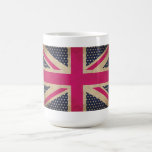 Union Jack viejo en taza rosada de la bandera