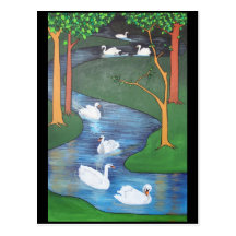 Uno-Natación de siete cisnes Tarjeta Postal