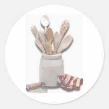 Utensilios de la cocina etiquetas redondas