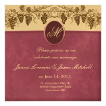Uvas de vino del monograma que casan invitaciones comunicados personales 