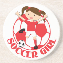 V2 rojo y blanco del chica 1 y del balón de fútbol posavasos personalizados