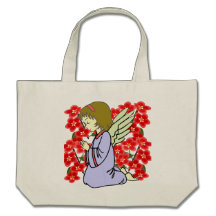 Va el pequeño ángel verde que ruega con los flores bolsas de mano