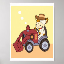 Vaca del bebé que conduce un poster del tractor