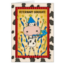 Vaca linda del dibujo animado del graduado de la v tarjeton