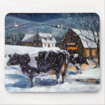 VACA: NOCHEBUENA: NIEVE: ARTE ALFOMBRILLAS DE RATONES