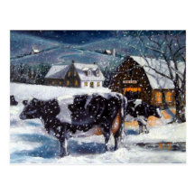 VACAS: NAVIDAD: NIEVE: ARTE: HOLTEIN POSTAL