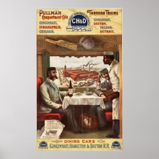 Vagón restaurante del pullman en el tren impresiones