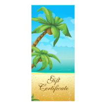 Vale tropical de la palmera y de la playa tarjeta publicitaria a todo color