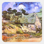 Van Gogh: Cabaña de los granjeros en Cordeville Calcomanias Cuadradas