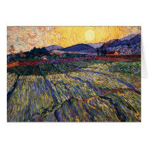 Van Gogh - campo incluido con el sol naciente Felicitaciones