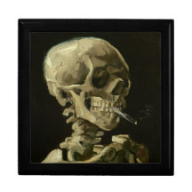 Van Gogh - cráneo con el cigarrillo ardiente Cajas De Recuerdo