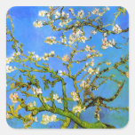 Van Gogh: Ramas de árbol florecientes de almendra Pegatinas Cuadradas Personalizadas