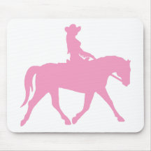 Vaquera que monta su caballo (rosa) alfombrillas de ratones