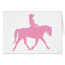 Vaquera que monta su caballo (rosa) felicitación