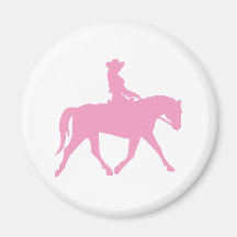 Vaquera que monta su caballo (rosa) imán de frigorífico