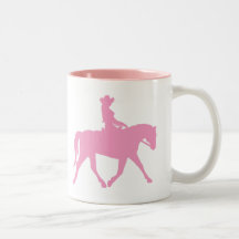 Vaquera que monta su caballo (rosa) tazas