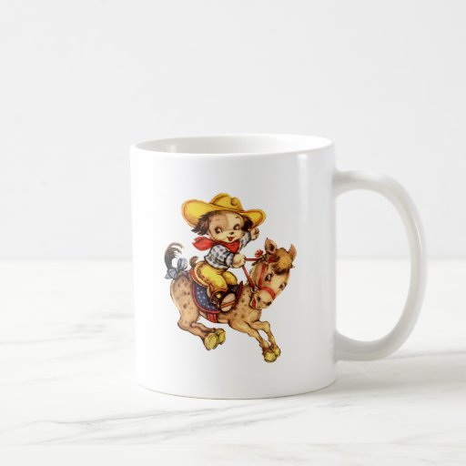 Vaquero del perrito en su caballo tazas de café