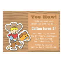 Vaquero en una fiesta de cumpleaños del tema del p invitación