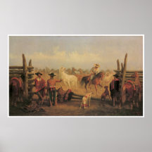 Vaqueros Roping caballos en un corral, 1877 Posters