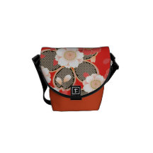 Vector blanco rojo floral retro del vintage lindo bolsas de mensajeria