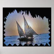 Vela en la puesta del sol poster