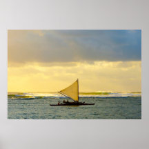 Vela y resaca en la puesta del sol poster