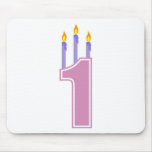 Velas de 1 cumpleaños (rosa/púrpura) tapete de ratones