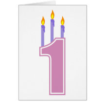Velas de 1 cumpleaños (rosa/púrpura) felicitacion 