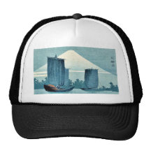 Veleros y el monte Fuji por Uehara, Konen Ukiyoe Gorras