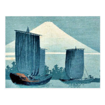 Veleros y el monte Fuji por Uehara, Konen Ukiyoe Postales