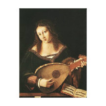 Véneto-Mujer de BARTOLOMÉ que toca un laúd Lona Estirada Galerías
