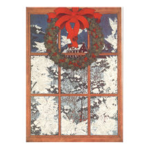 Ventana del invierno de la nieve de la guirnalda d invitación personalizada