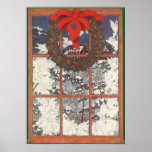Ventana del invierno de la nieve de la guirnalda d poster