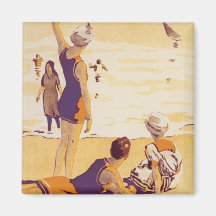 Verano del vintage en la playa iman de frigorífico