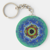 Verde azul de la mandala del fractal del pavo real llavero personalizado