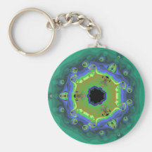 Verde de la mandala del fractal del pavo real llavero