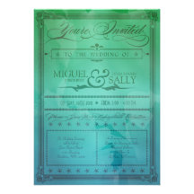 Verde de mar del vintage y invitación azul del bod
