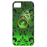 Verde del MONOGRAMA de la GEMA del DAMASCO iPhone 5 Case-Mate Carcasa