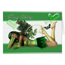 Verde Fae del feliz cumpleaños Tarjeta