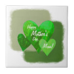Verde feliz de los corazones del día de madre tres teja cerámica