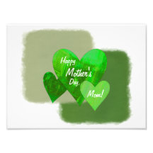 Verde feliz de los corazones del día de madre tres impresión fotográfica