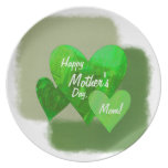 Verde feliz de los corazones del día de madre tres platos