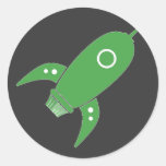 Verde gordo de la nave de Rocket retro Etiquetas Redondas