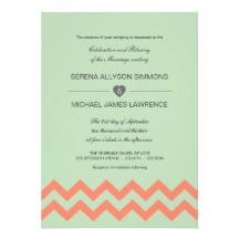 Verde menta y invitación coralina del boda de Chev