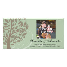 Verde salvia y árbol estilizado suave de Brown Eco Tarjetas Fotográficas Personalizadas